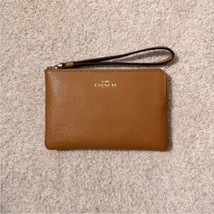 Coach Small Zip Wristlet, Saddle Brown Pebbled Leather